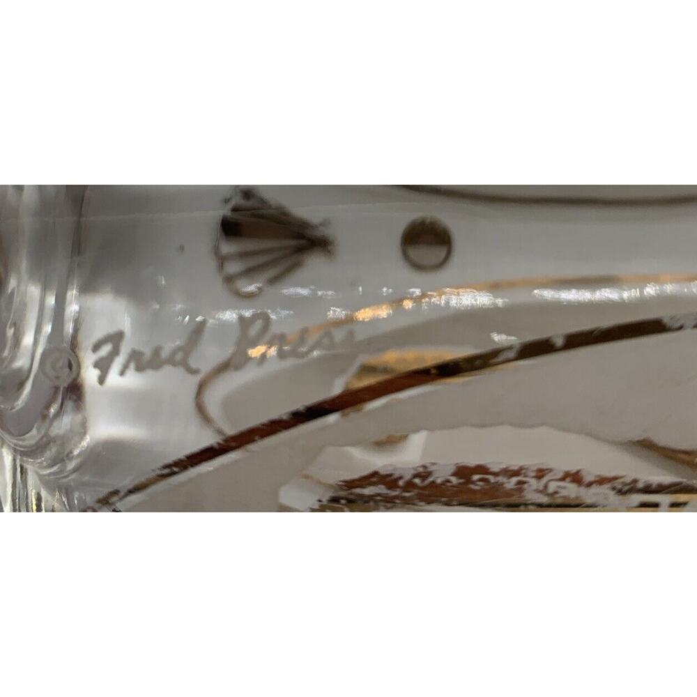 Vintage Signed Fred Press Gold Seahorse Collins Glasses Set Of 6 EUC - Picture 3 of 6